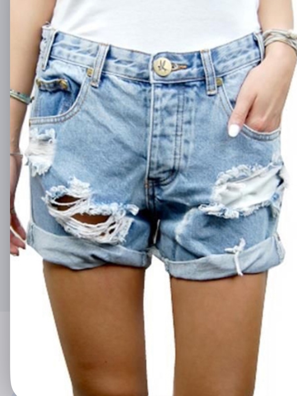 ONE TEASPOON Chargers Distressed Rolled Cuffs Denim Shorts size 25 Summer